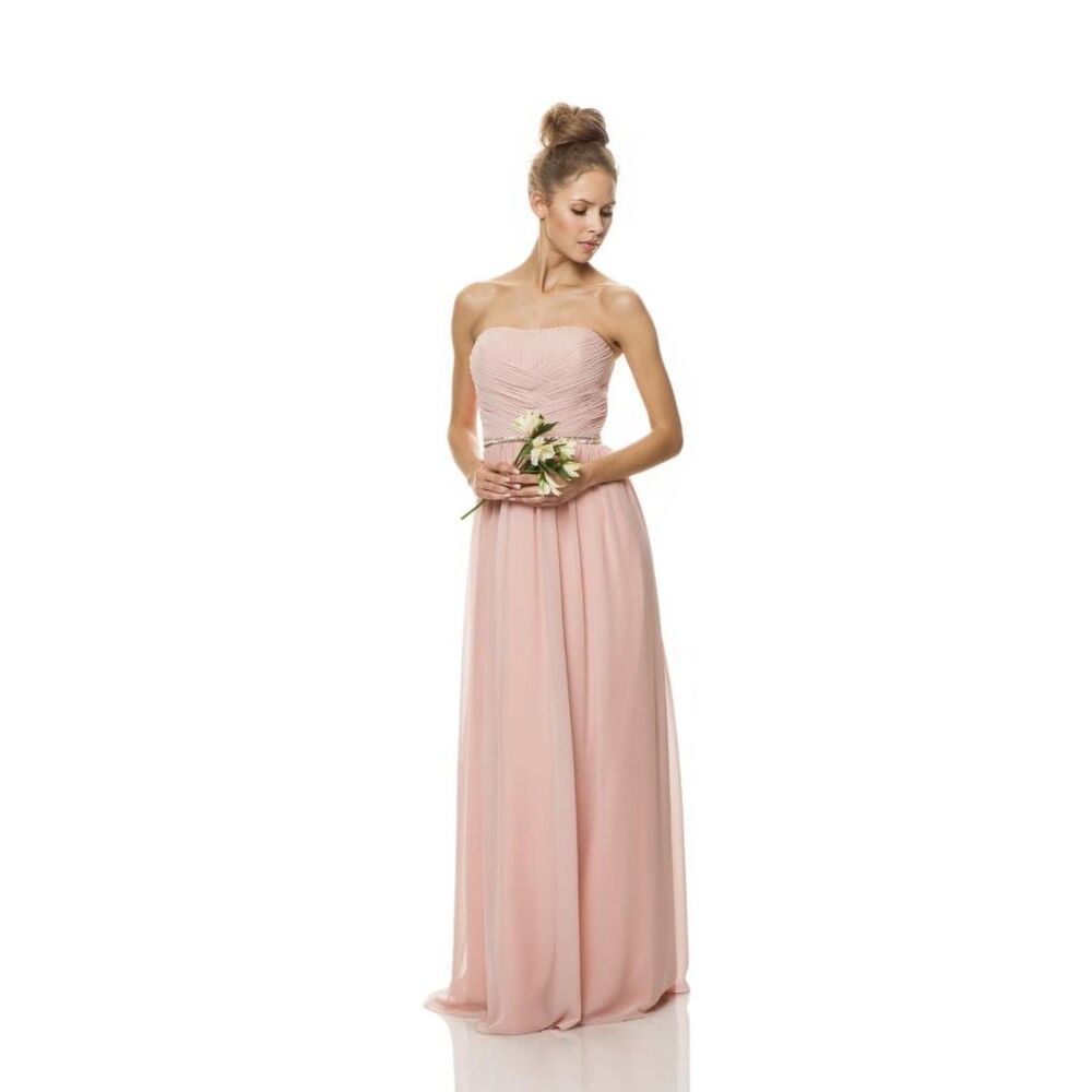 Bari Jay NWT $259 Petal Pink Beaded Chiffon Strapless Sweetheart Gown, Size 14